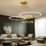 Modern 4 Ring LED Pendant Light Dimmable Geometric Artistic Chandelier for Dining Living Room