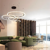 Modern 4 Ring LED Pendant Light Dimmable Geometric Artistic Chandelier for Dining Living Room
