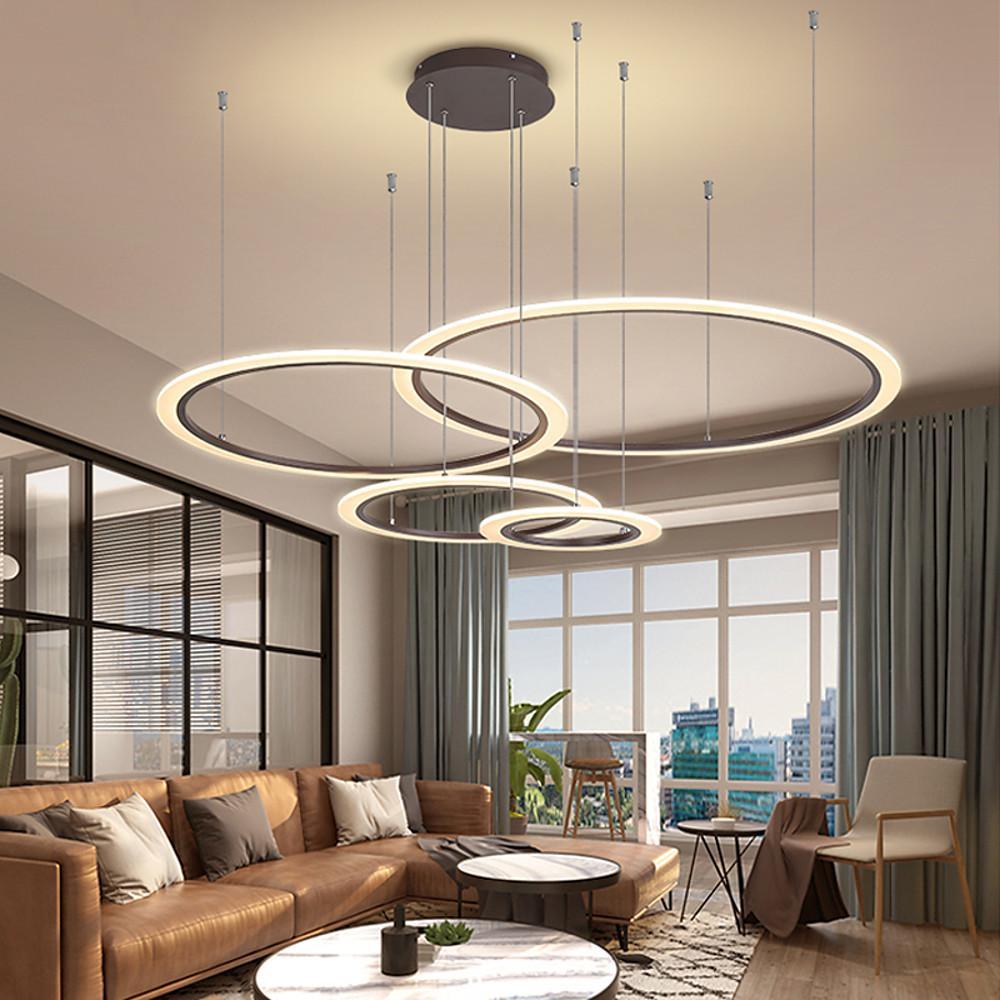 Modern 4 Ring LED Pendant Light Geometric Hanging Chandelier for Living Room and Dining Areas