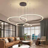 Modern 4 Ring LED Pendant Light Geometric Hanging Chandelier for Living Room and Dining Areas