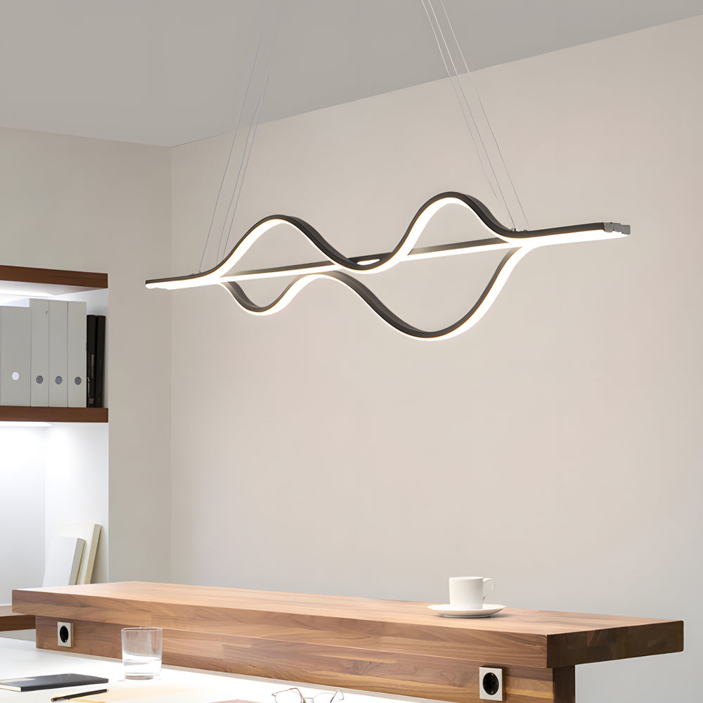 Modern 40 Inch Wave LED Pendant Light Dimmable Chandelier for Kitchen Island and Dining Room