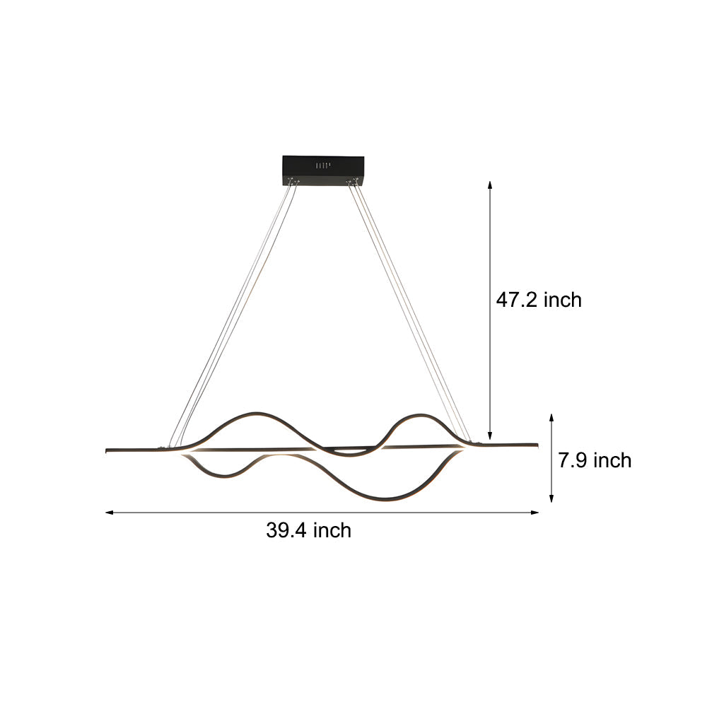 Modern 40 Inch Wave LED Pendant Light Dimmable Chandelier for Kitchen Island and Dining Room
