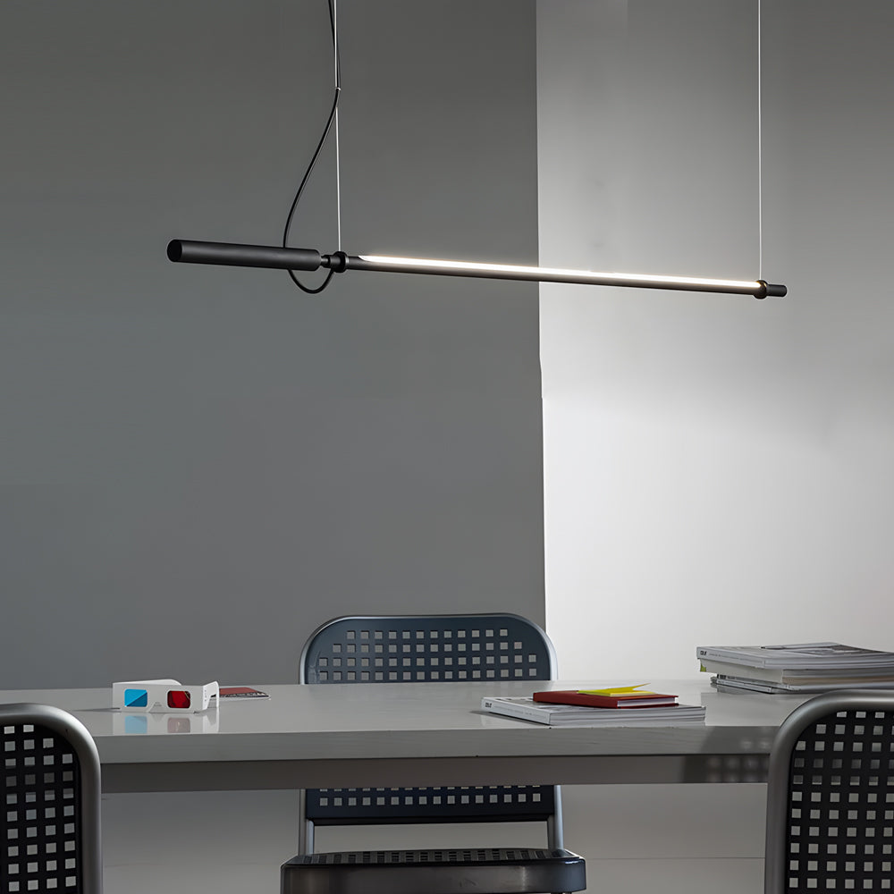 Modern 47 Inch Black Linear LED Pendant Light with Acrylic Tube Shade for Kitchen and Bar