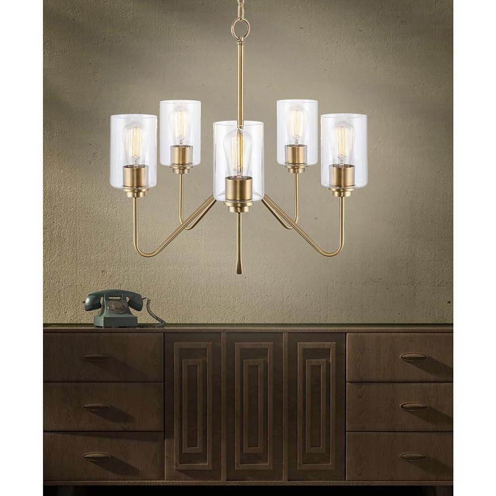 Modern 5 Light Electroplated Glass Candelabra Chandelier Elegant Pendant Lighting for Dining Room