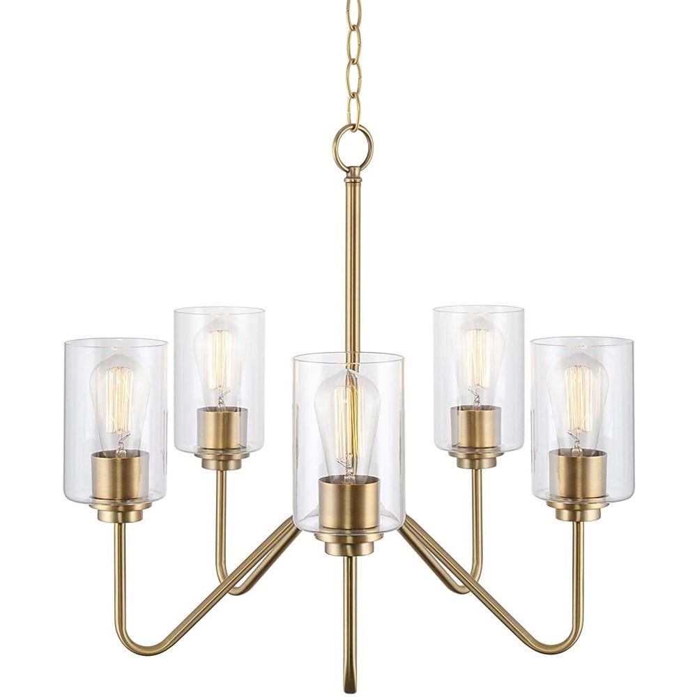 Modern 5 Light Electroplated Glass Candelabra Chandelier Elegant Pendant Lighting for Dining Room