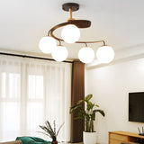 Modern 5 Light Glass Globe Spiral Metal Semi Flush Mount Ceiling Lamp for Home