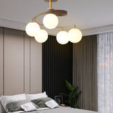 Modern 5 Light Glass Globe Spiral Metal Semi Flush Mount Ceiling Lamp for Home