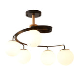 Modern 5 Light Glass Globe Spiral Metal Semi Flush Mount Ceiling Lamp for Home