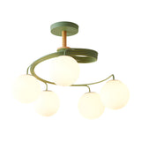 Modern 5 Light Glass Globe Spiral Metal Semi Flush Mount Ceiling Lamp for Home