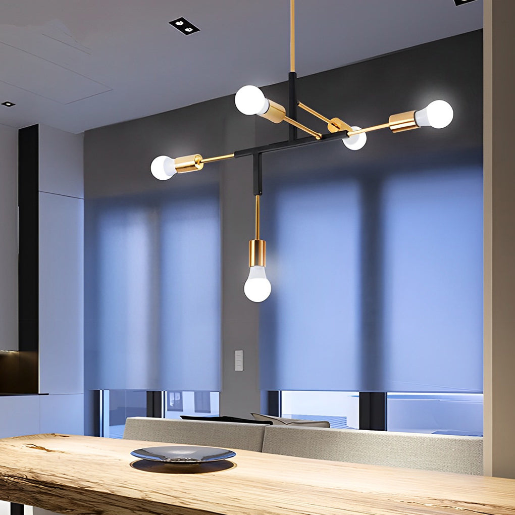Modern 5 Light LED Branch Chandelier Electroplated Iron Ceiling Lamp for Living Room and Dining Room