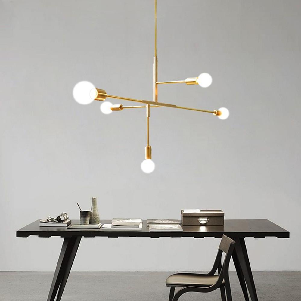 Modern 5 Light Sputnik Chandelier with Artistic Glass Shades Gold Metal Ceiling Lamp