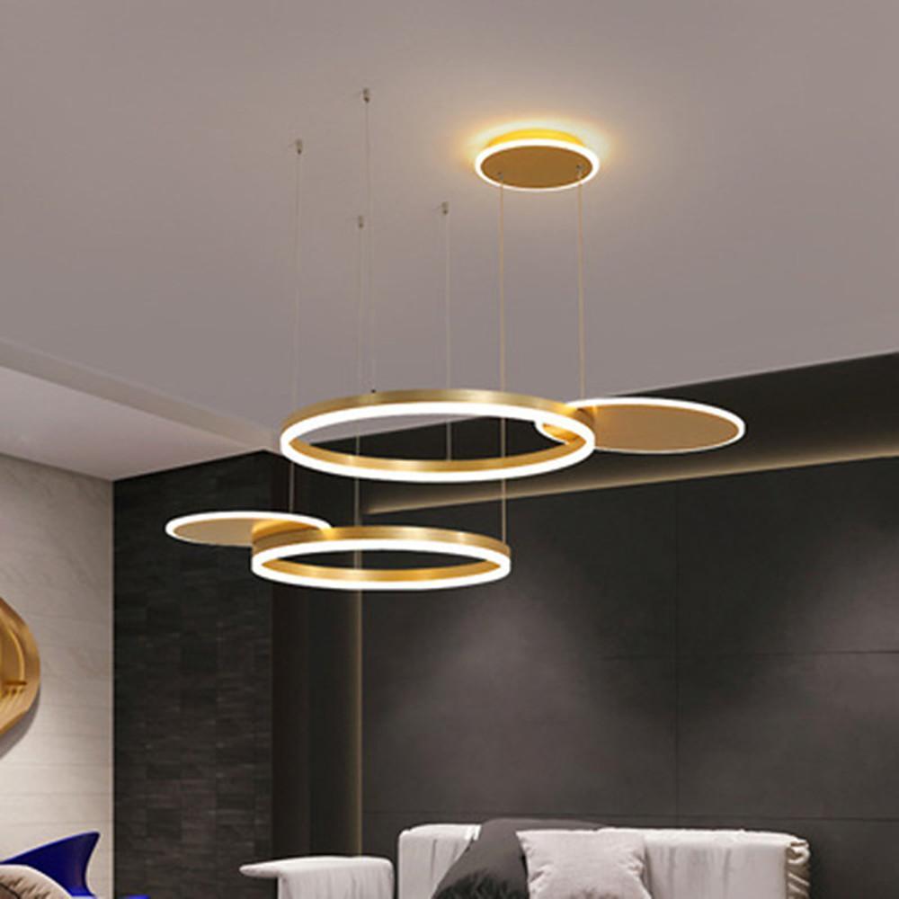 Modern 5 Ring LED Chandelier Gold Circular Nordic Pendant Ceiling Light for Dining Room