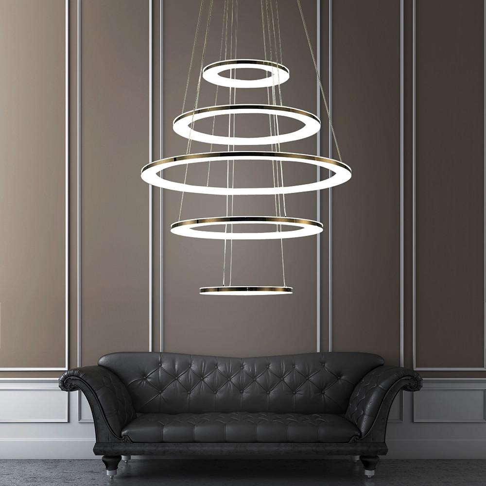 Modern 5 Tier LED Ring Chandelier Adjustable Contemporary Crystal Pendant Lighting for Home Decor