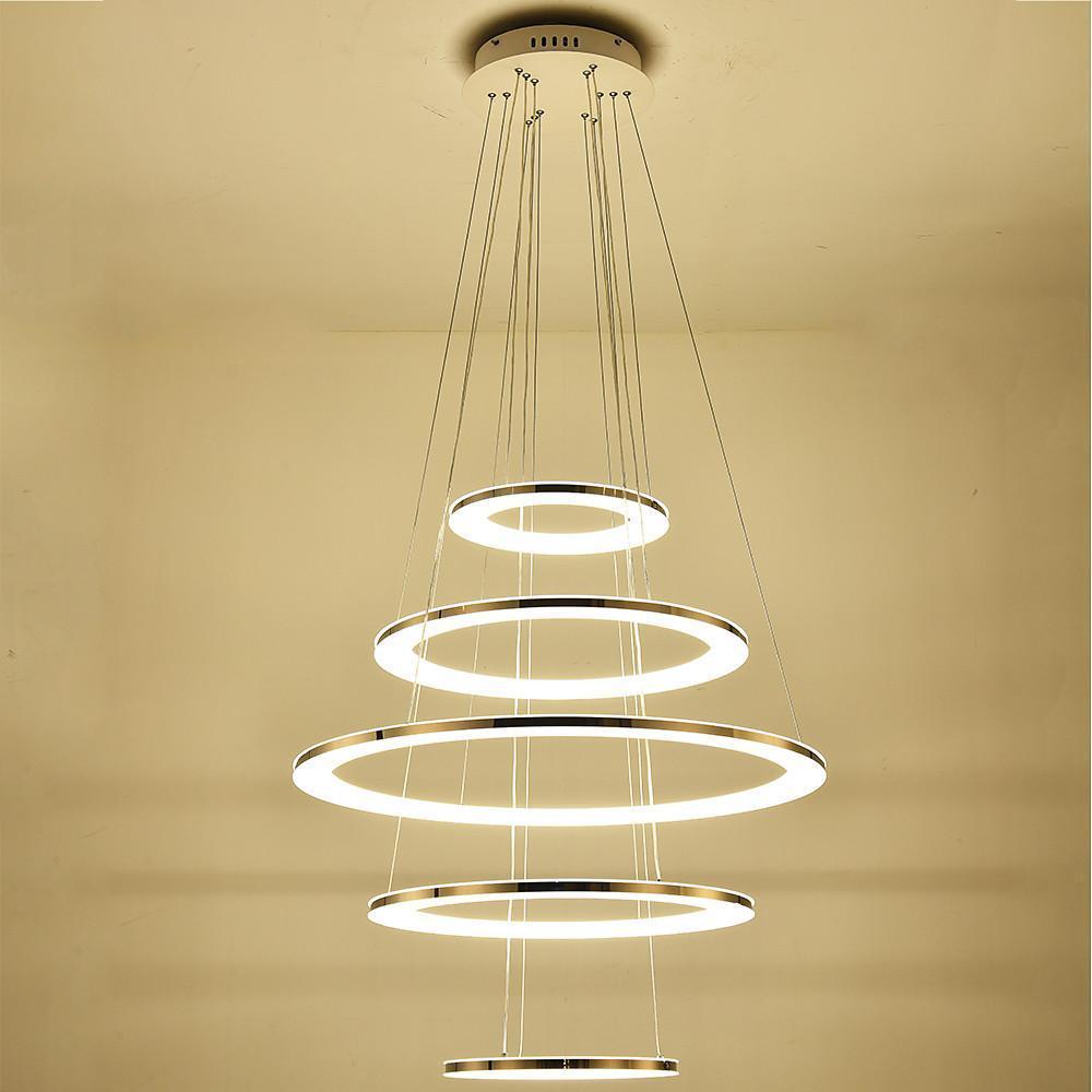 Modern 5 Tier LED Ring Chandelier Adjustable Contemporary Crystal Pendant Lighting for Home Decor