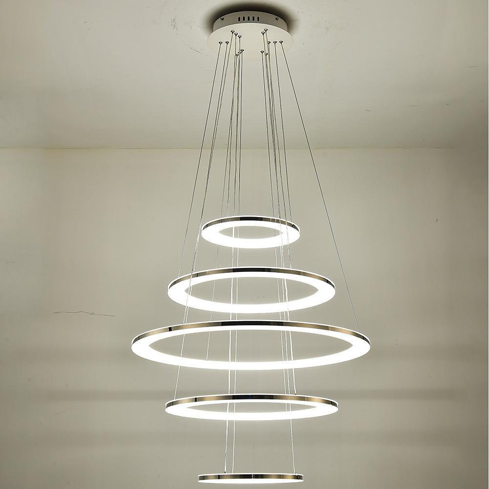 Modern 5 Tier LED Ring Chandelier Adjustable Contemporary Crystal Pendant Lighting for Home Decor
