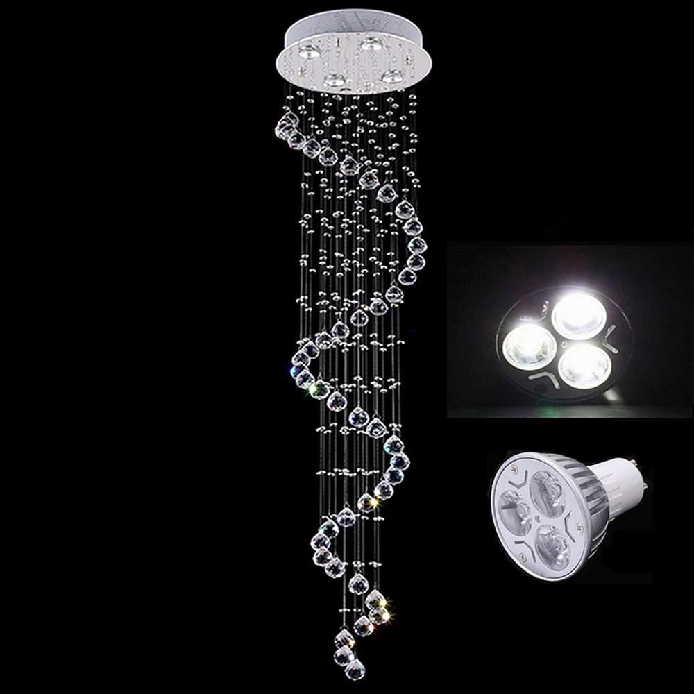 Modern 5 Tier Spiral Crystal Chandelier Metal LED Ceiling Light Fixture for Living Room