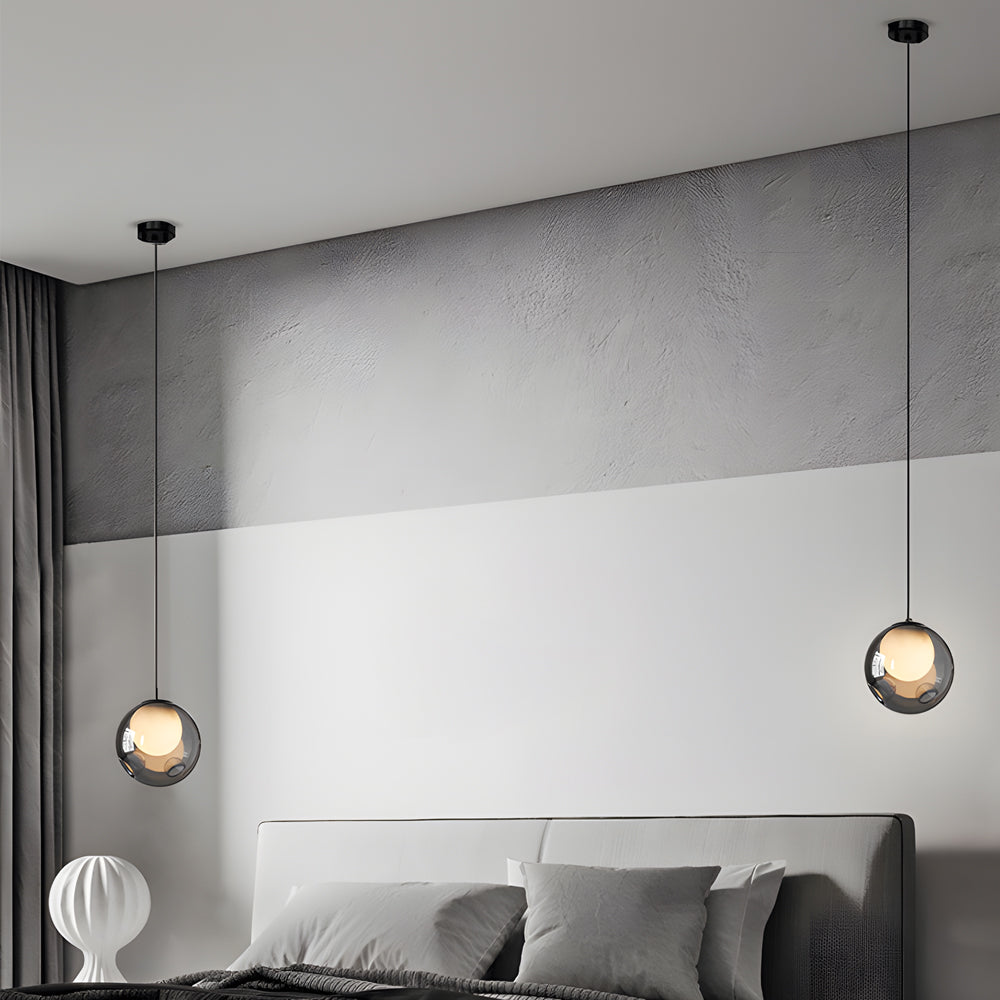 Modern 6.3 Inch Smoke Gray Globe Glass Bubble Pendant Light with LED 3 Step Dimming and Adjustable Cord
