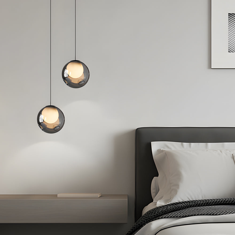 Modern 6.3 Inch Smoke Gray Globe Glass Bubble Pendant Light with LED 3 Step Dimming and Adjustable Cord