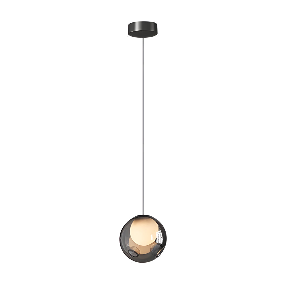 Modern 6.3 Inch Smoke Gray Globe Glass Bubble Pendant Light with LED 3 Step Dimming and Adjustable Cord