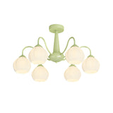 Modern 6 Light Bell Orchid Flower Glass Chandelier Three Step Dimming Ceiling Lamp