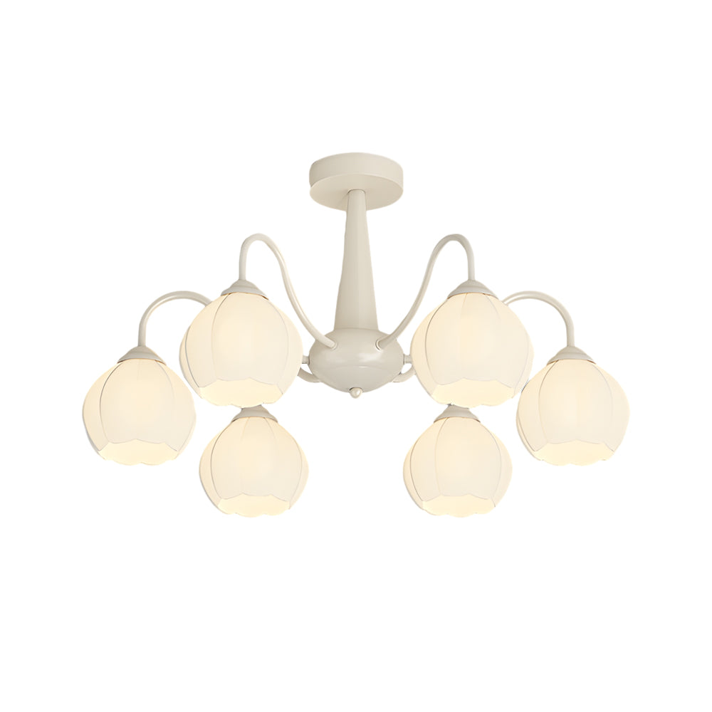 Modern 6 Light Bell Orchid Flower Glass Chandelier Three Step Dimming Ceiling Lamp