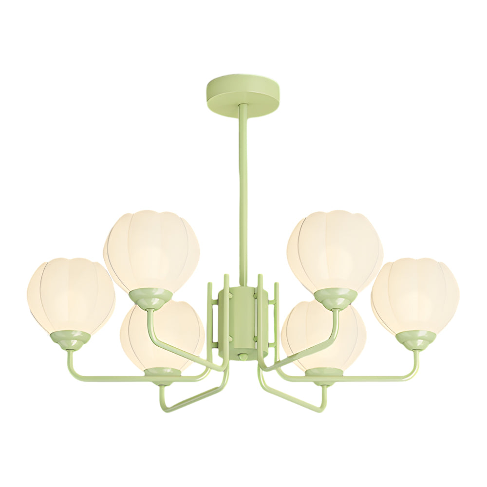 Modern 6 Light Bell Orchid Round Chandelier with Three Step Dimming Floral Glass Pendant Lamp