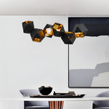 Modern 6 Light Black Geometric Polygonal Chandelier with Gold Interior for Dining Room