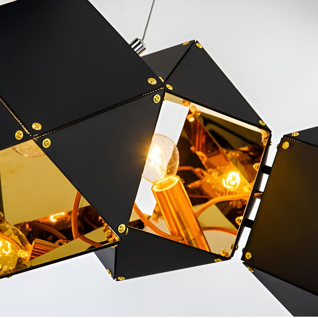 Modern 6 Light Black Geometric Polygonal Chandelier with Gold Interior for Dining Room