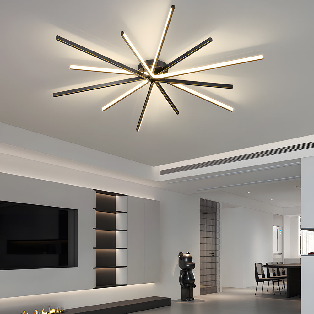 Modern 6 Light Copper Fireworks LED Semi Flush Mount Starburst Ceiling Light with 3 Step Dimming