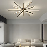 Modern 6 Light Copper Fireworks LED Semi Flush Mount Starburst Ceiling Light with 3 Step Dimming