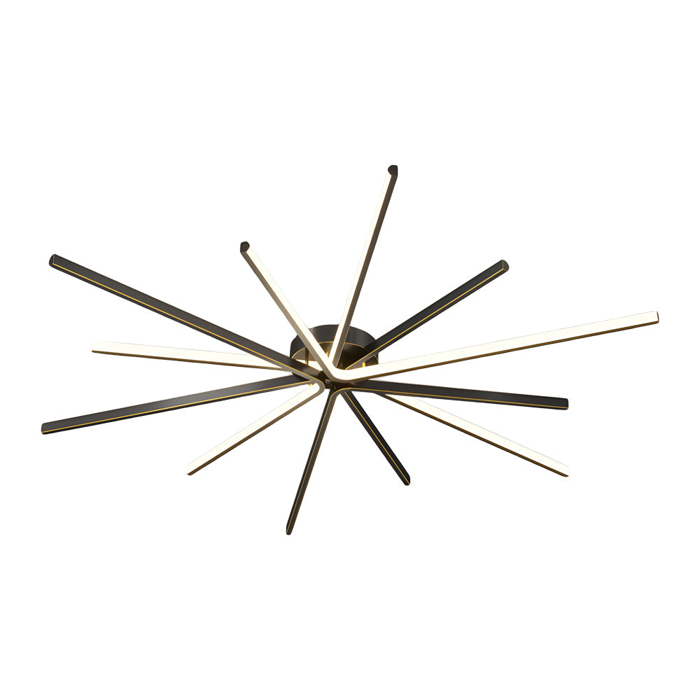 Modern 6 Light Copper Fireworks LED Semi Flush Mount Starburst Ceiling Light with 3 Step Dimming