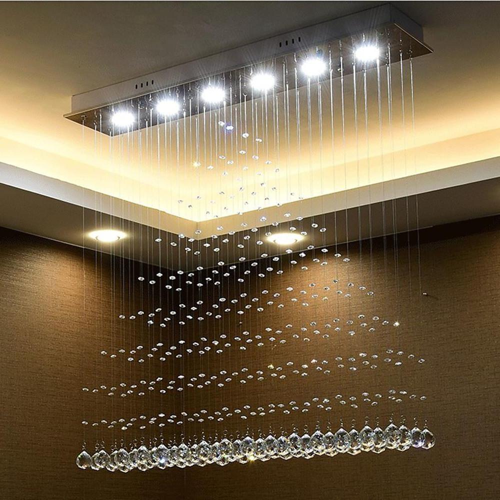 Modern 6 Light Crystal LED Flush Mount Chandelier for Dining Room and Bedroom