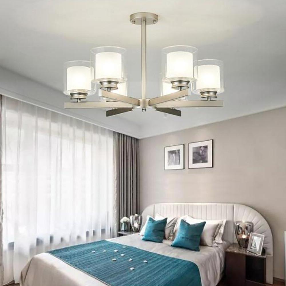 Modern 6 Light Glass Candlestick Chandelier Elegant Metal Ceiling Light Fixture
