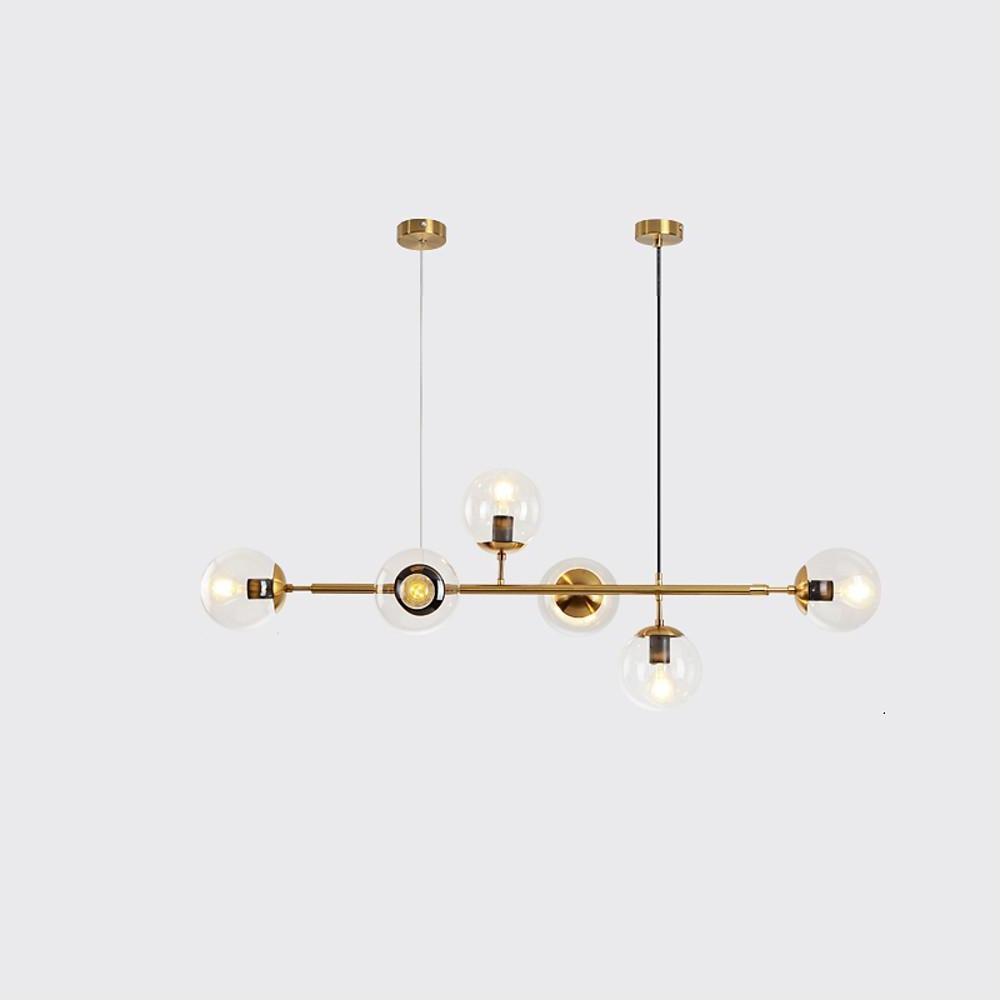 Modern 6 Light Glass Globe Chandelier Electroplated Metal Pendant Hanging Ceiling Lamp for Dining Room