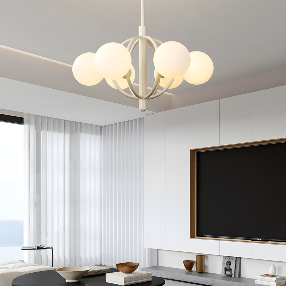 Modern 6 Light Glass Globe Chandelier in Beige French Style 20 Inch Pendant Lighting