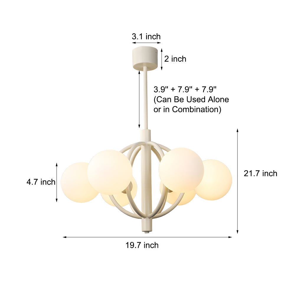 Modern 6 Light Glass Globe Chandelier in Beige French Style 20 Inch Pendant Lighting