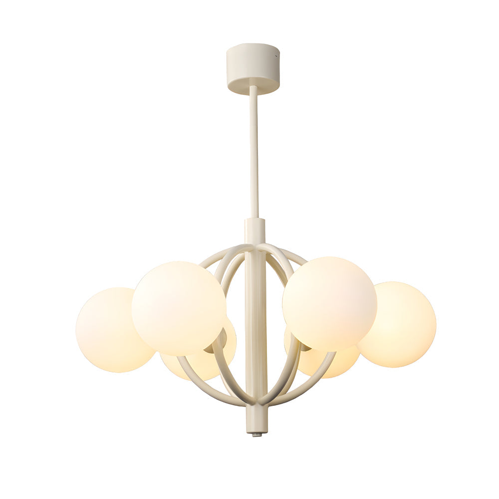 Modern 6 Light Glass Globe Chandelier in Beige French Style 20 Inch Pendant Lighting