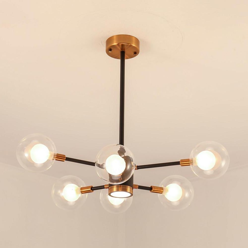 Modern 6 Light Gold Glass Chandelier Kitchen Island LED Pendant Lighting Fixture