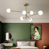 Modern 6 Light Gold Glass Globe Pendant Light Electroplated LED Ceiling Chandelier for Living Room