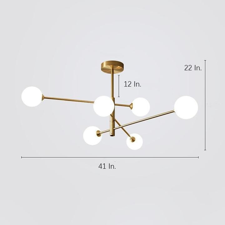Modern 6 Light Gold Glass Globe Pendant Light Electroplated LED Ceiling Chandelier for Living Room