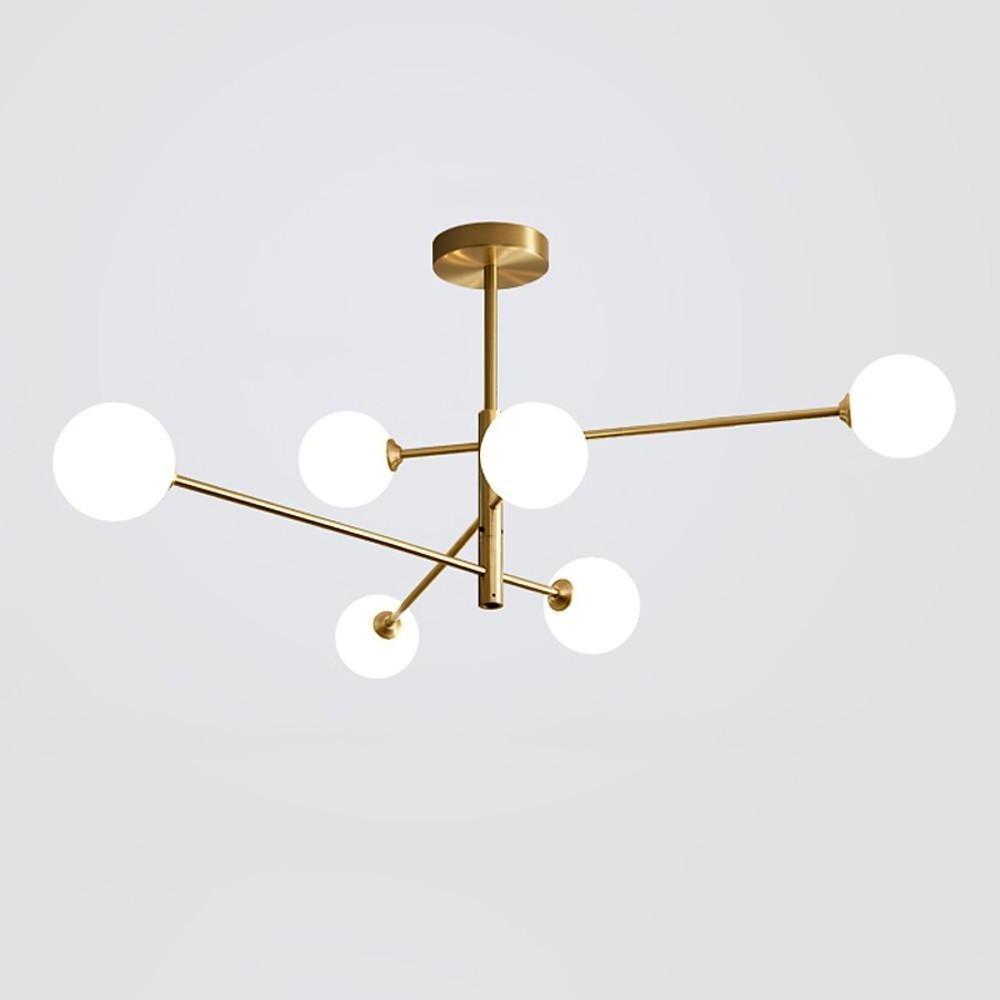Modern 6 Light Gold Glass Globe Pendant Light Electroplated LED Ceiling Chandelier for Living Room