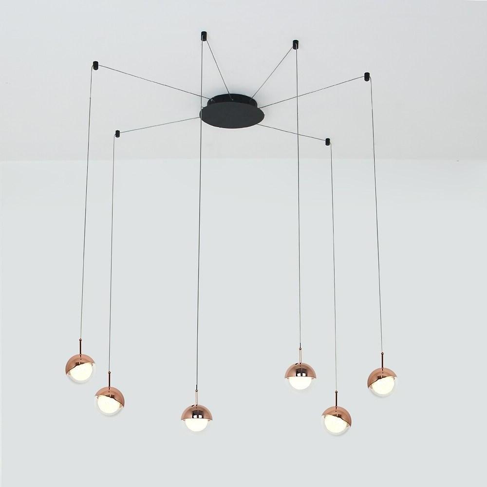 Modern 6 Light Mini Globe Cluster Chandelier Metal and Acrylic Pendant Hanging Ceiling Light