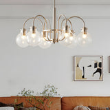 Modern 6 Light Nickel Chandelier with Clear Glass Globe Shades for Dining Room and Living Room