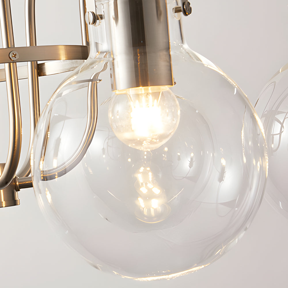 Modern 6 Light Nickel Chandelier with Clear Glass Globe Shades for Dining Room and Living Room