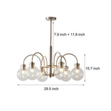 Modern 6 Light Nickel Chandelier with Clear Glass Globe Shades for Dining Room and Living Room