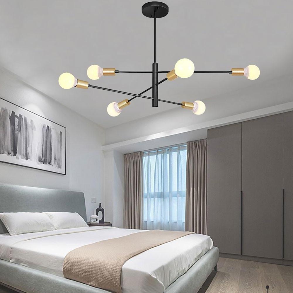 Modern 6 Light Sputnik Chandelier with Glass Globe Orbs Black and Gold Mid Century Pendant Light