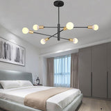 Modern 6 Light Sputnik Chandelier with Glass Globe Orbs Black and Gold Mid Century Pendant Light