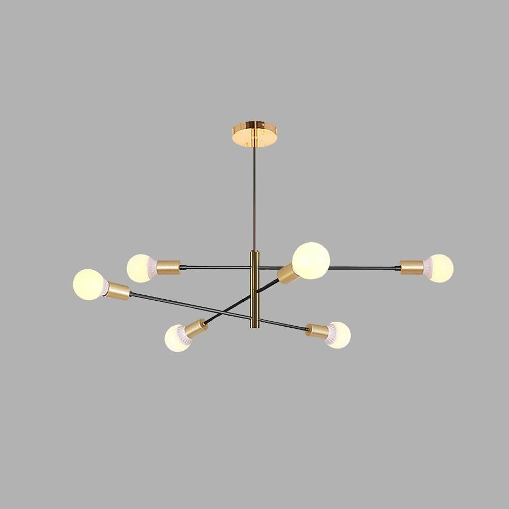 Modern 6 Light Sputnik Chandelier with Glass Globe Orbs Black and Gold Mid Century Pendant Light