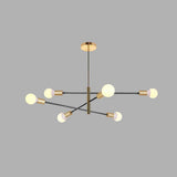 Modern 6 Light Sputnik Chandelier with Glass Globe Orbs Black and Gold Mid Century Pendant Light