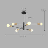 Modern 6 Light Sputnik Chandelier with Glass Globe Orbs Black and Gold Mid Century Pendant Light